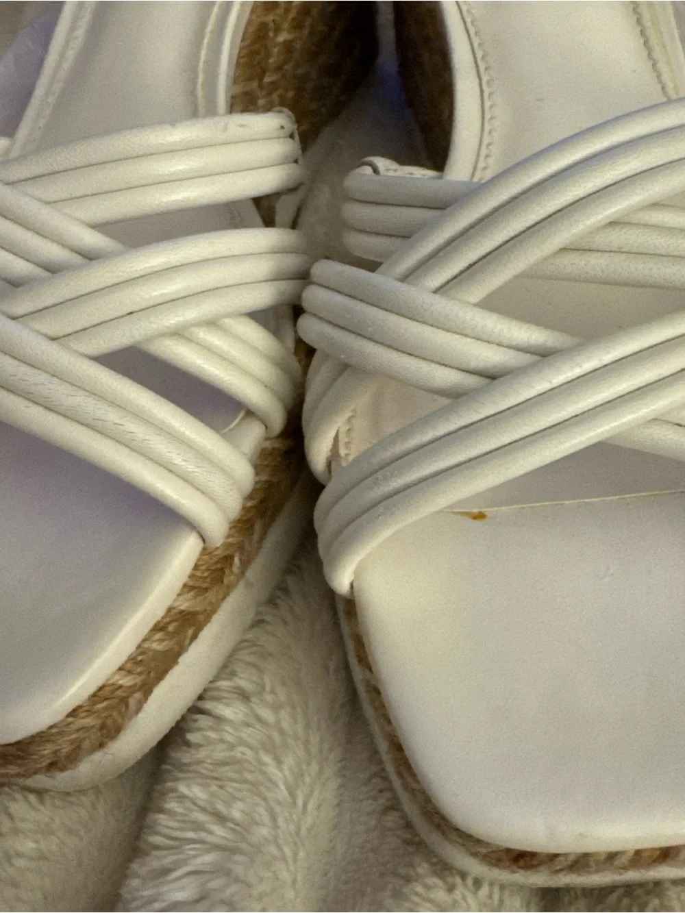 Vince Camuto Cream Strappy Espadrille Wedge Sandals